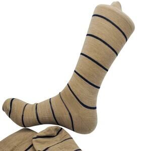 Extra Fine Merino Wool Socks Mens Crew Large Khaki Navy Stripe Alchester Exeter
